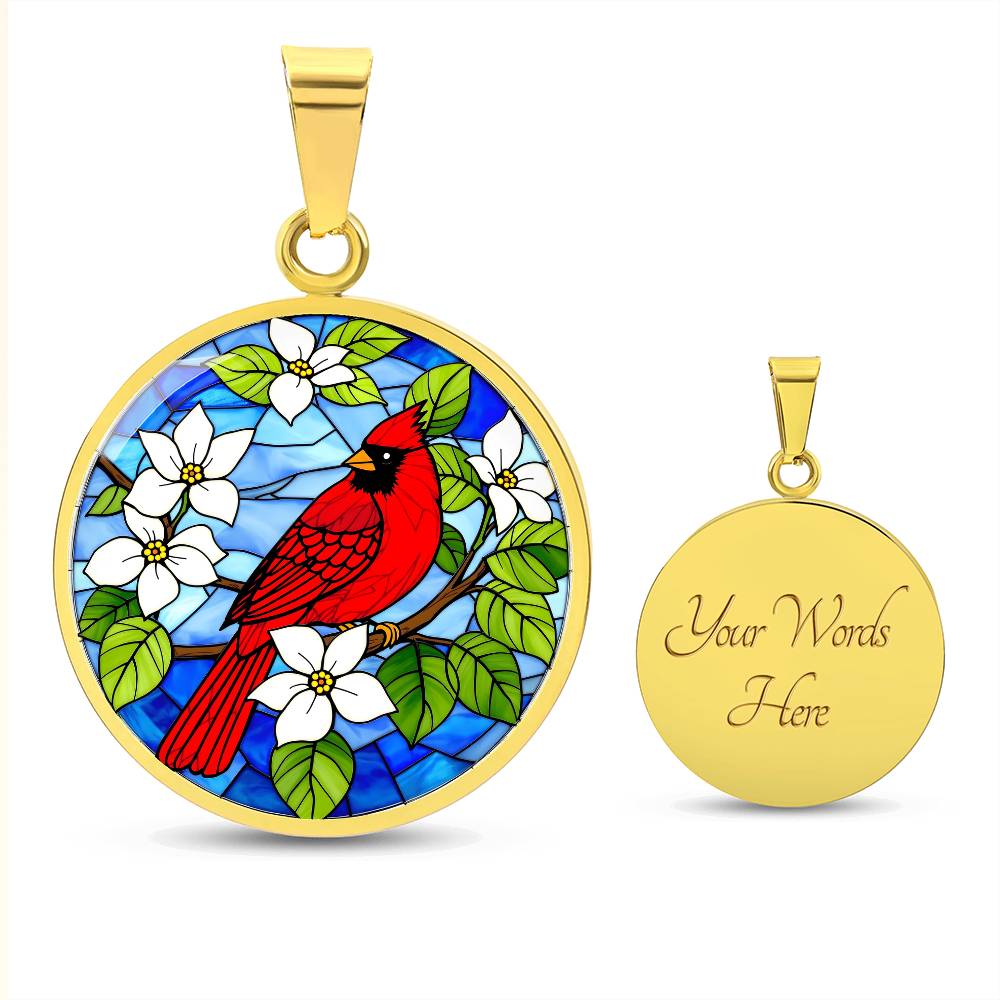 Cardinal Faux Stain Glass Pendant Necklace