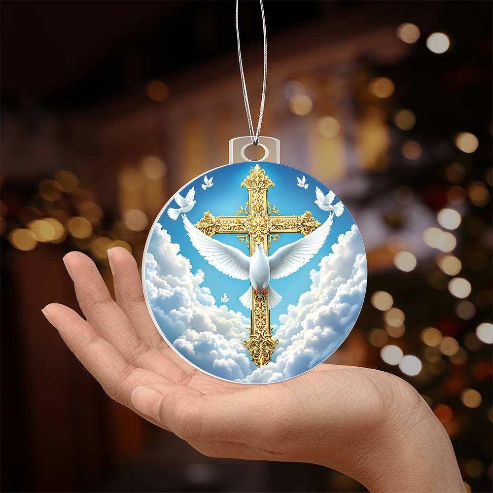 Cross and Dove Acrylic Christmas Ornament