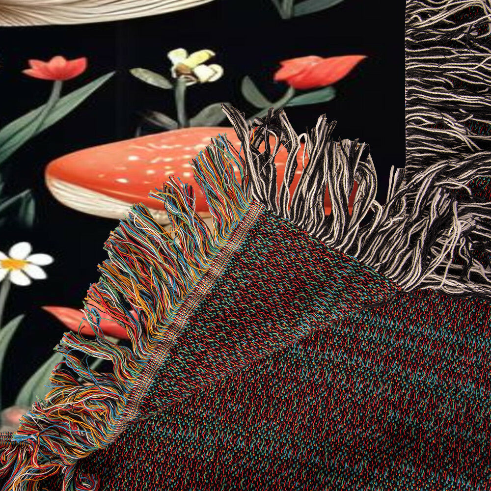 Cottagecore Mushroom and Dragonfly Woven Blanket-[Heartfelt Family Gift]