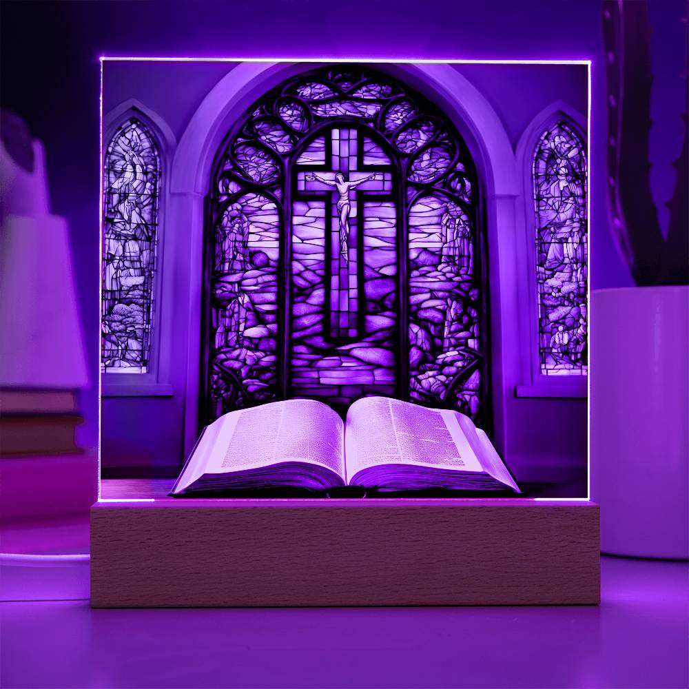Christian Decor Holy Bible and Stained Glass Cross-[Heartfelt Family Gift]