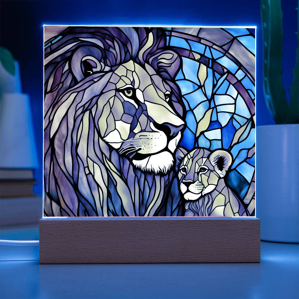 Mama Lion and Cub Acrylic Square Plaque-[Heartfelt Family Gift]