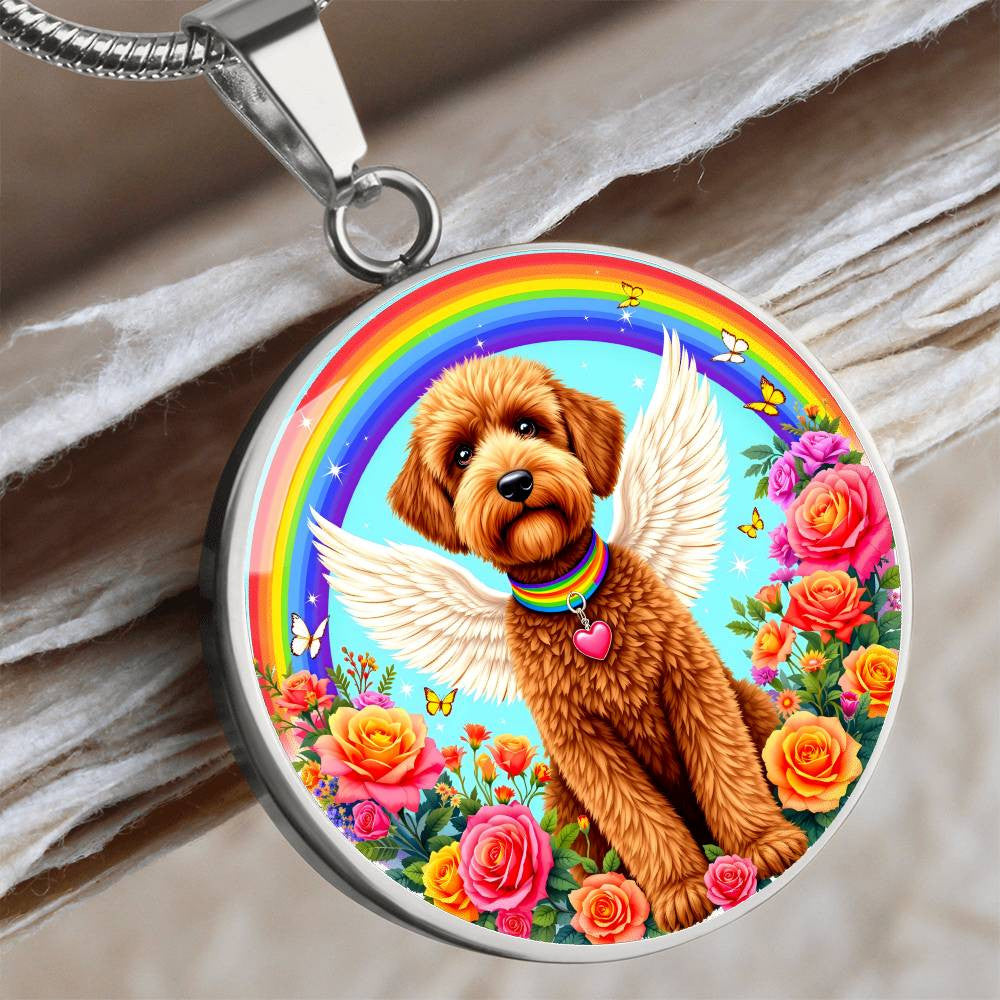 Brown Poodle Angel Rainbow Bridge Memorial Necklace with Engraving-[Heartfelt Family Gift]