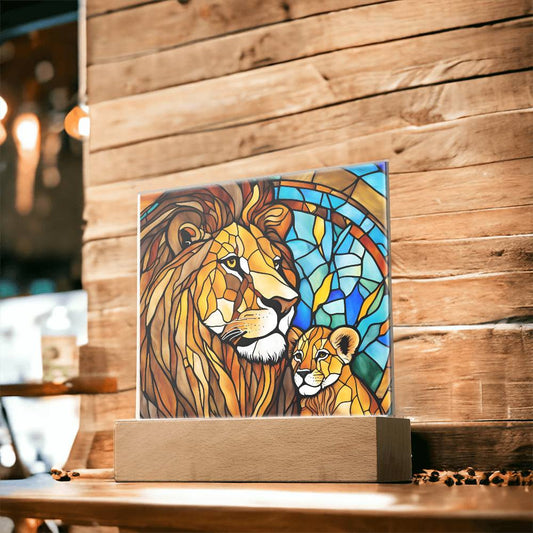 Mama Lion and Cub Acrylic Square Plaque-[Heartfelt Family Gift]
