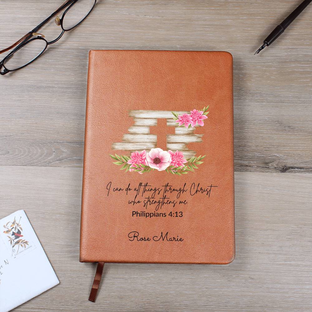Personalized Bible Verse Journal, I Can Do All Things Through Christ Philippians 4:13, Christian Gift for Women, Custom Name Scripture Keepsake