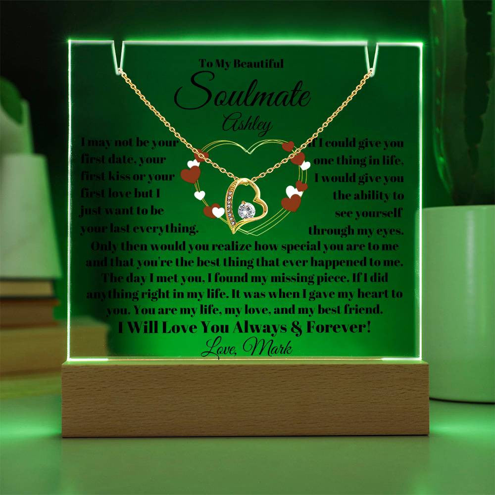 Soulmate Acrylic Heart Necklace & Plaque Gift Set-[Heartfelt Family Gift]