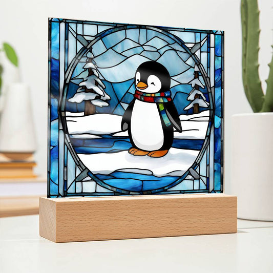 Penguin Faux Stained Glass Plaque-[Heartfelt Family Gift]