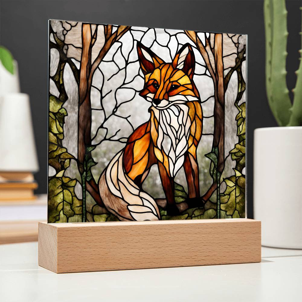 Fox In The Woods Faux Stained Glass Acrylic Plaque Giftt
