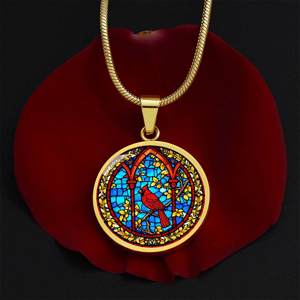 Cardinal Faux Stain Glass Pendant Necklace
