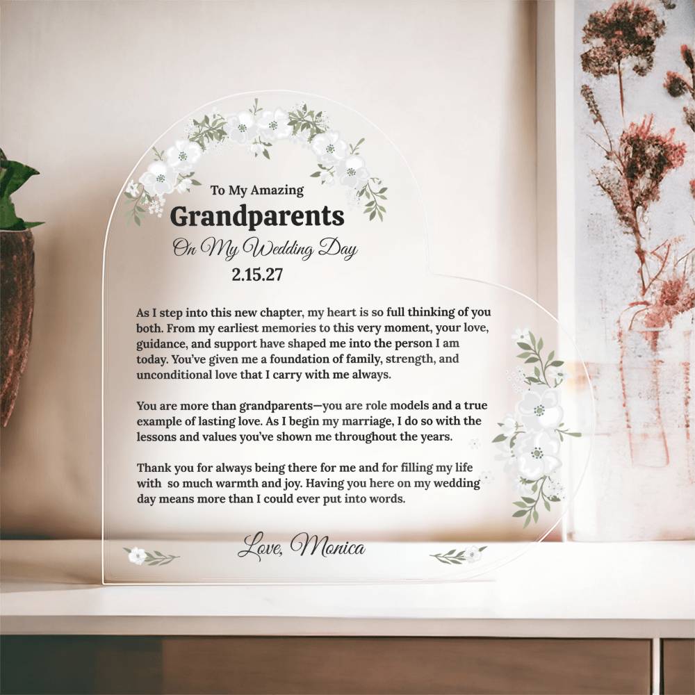 To My Grandparents On My Wedding Day Acrylic Heart Block