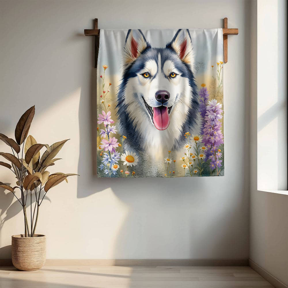Husky Wildflower Floral Dog Blanket-[Heartfelt Family Gift]