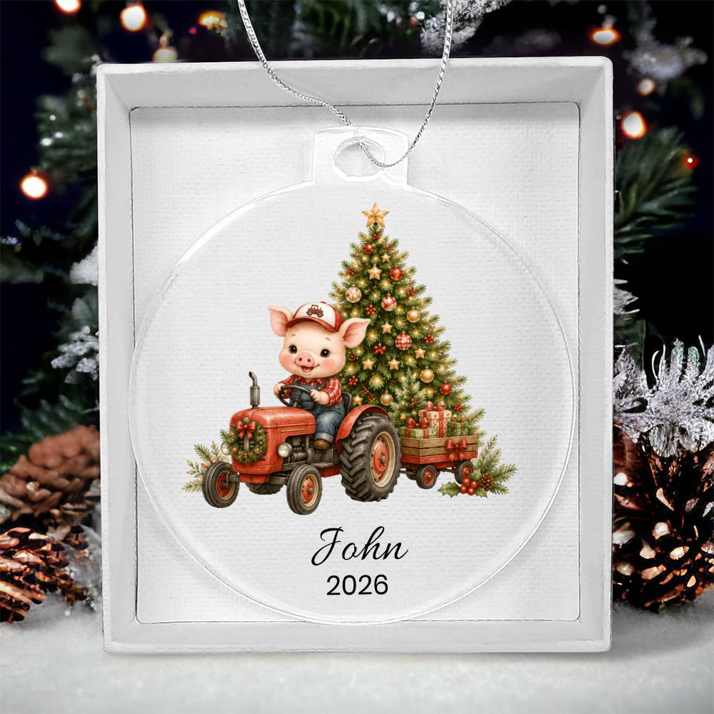 Personalized Farm Animal Tractor Christmas Ornament