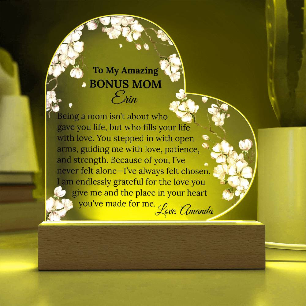Bonus Mom Acrylic Heart Plaque