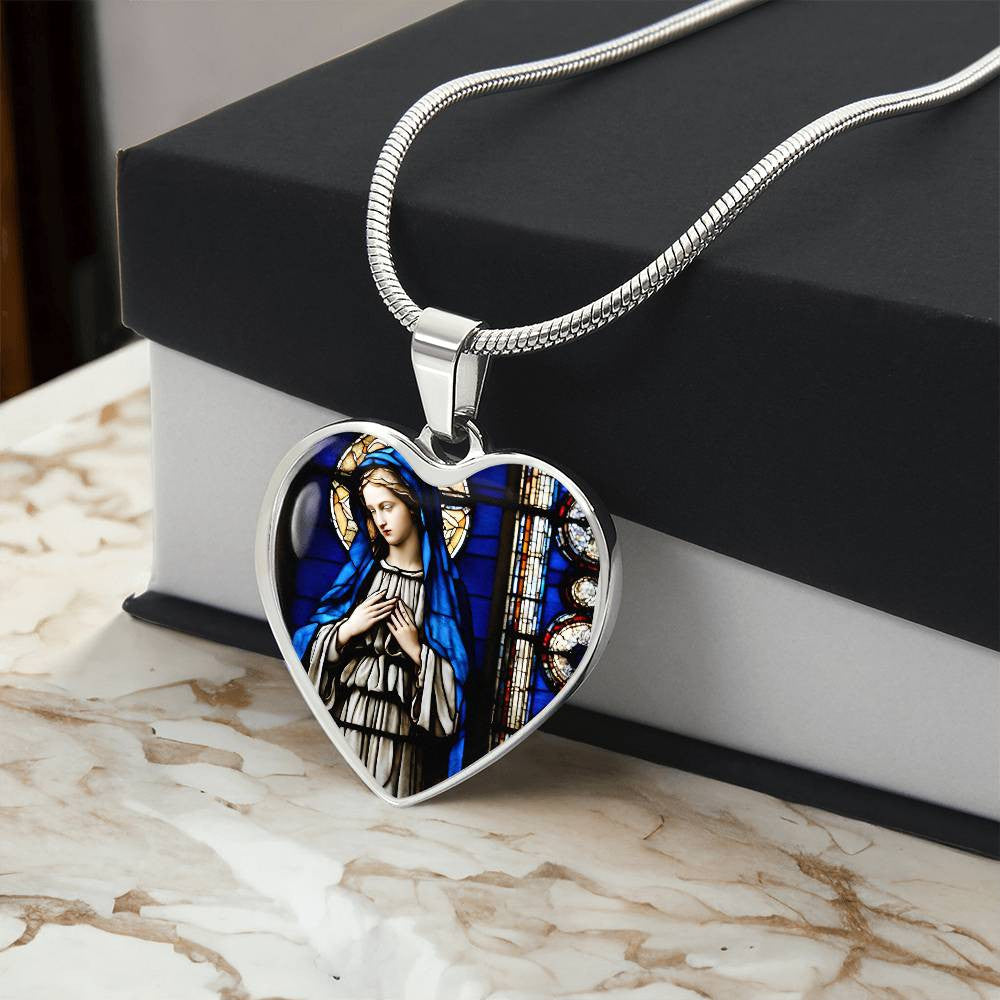 Mother Mary Heart Necklace with Engraving-[Heartfelt Family Gift]