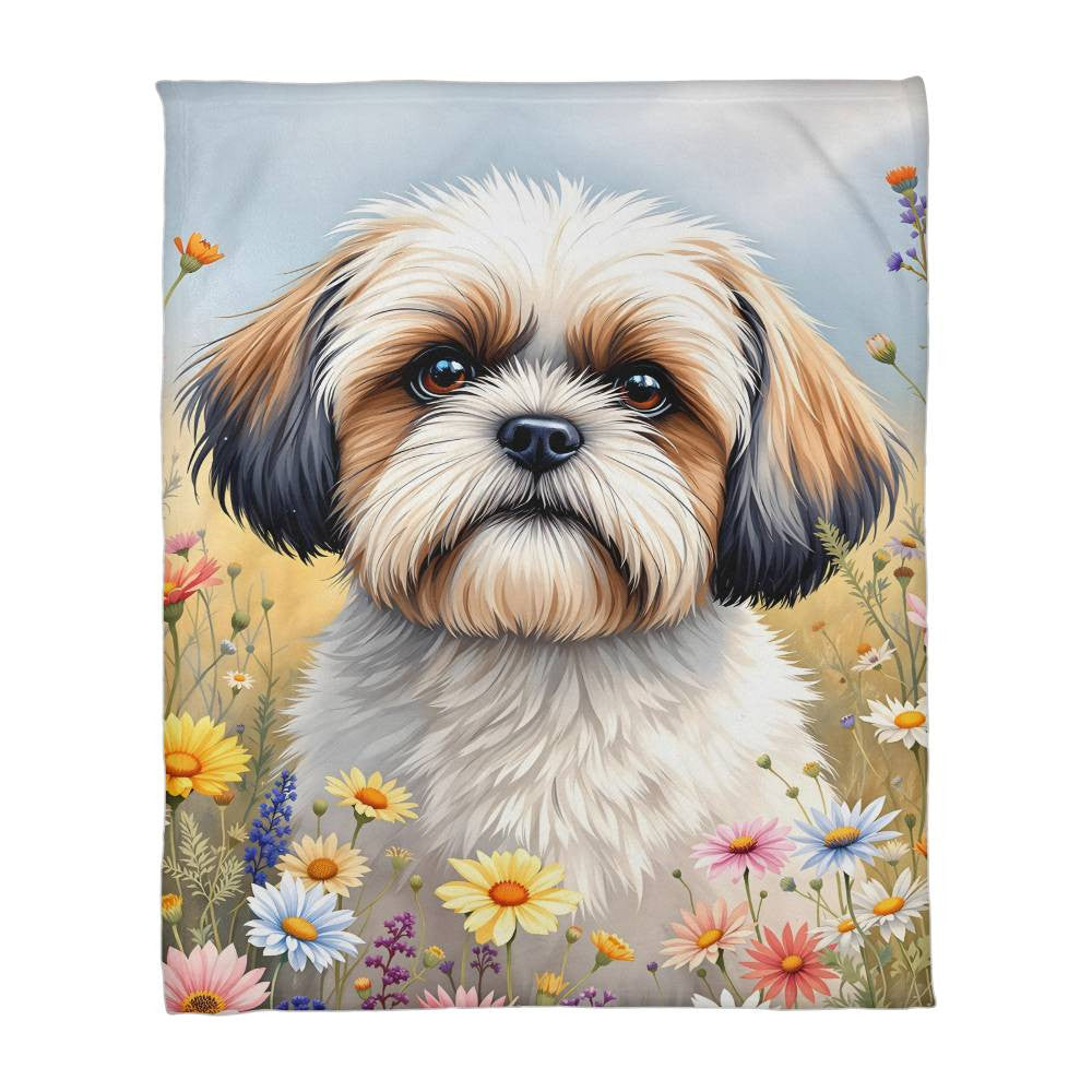 Shih Tzu Dog Wildflower Floral Dog Woven Blanket-[Heartfelt Family Gift]