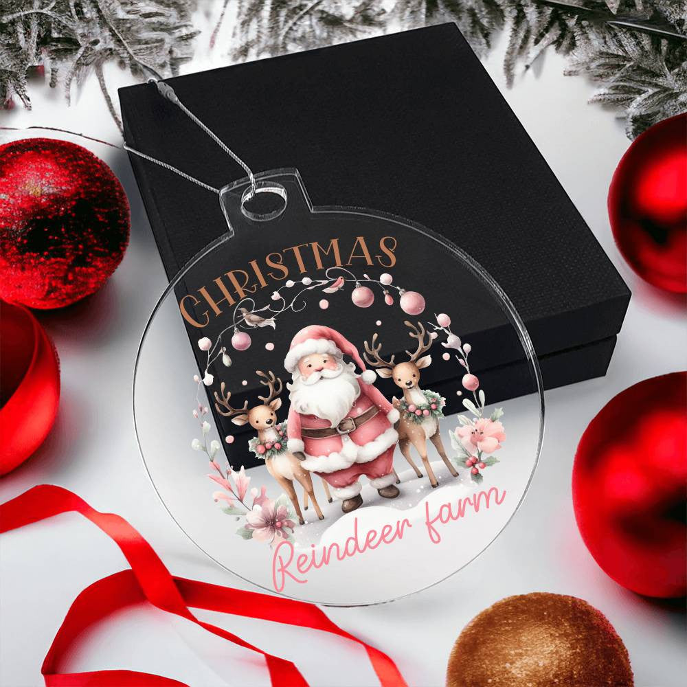 Pink Christmas reindeer farm Acrylic Christmas Ornament-[Heartfelt Family Gift]