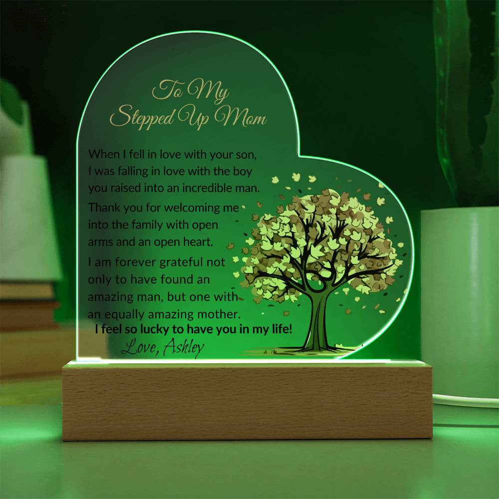 Stepped Up Mom Acrylic Heart Plaque Gift-[Heartfelt Family Gift]