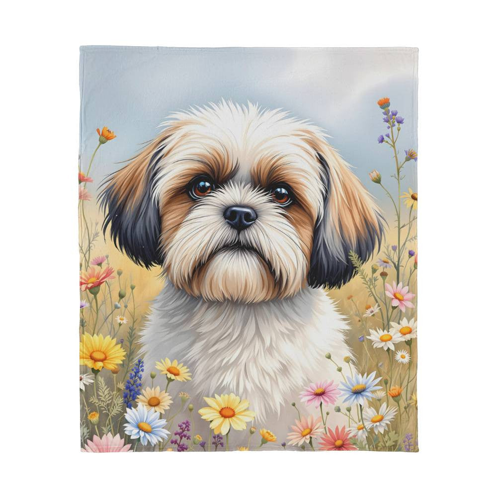 Shih Tzu Dog Wildflower Floral Dog Woven Blanket-[Heartfelt Family Gift]