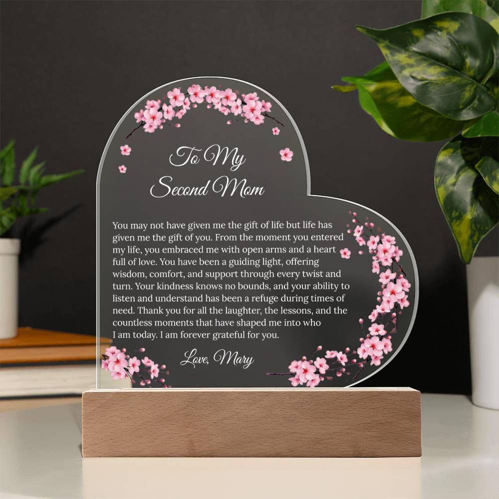 Personalized Second Mom Acrylic Heart Plaque