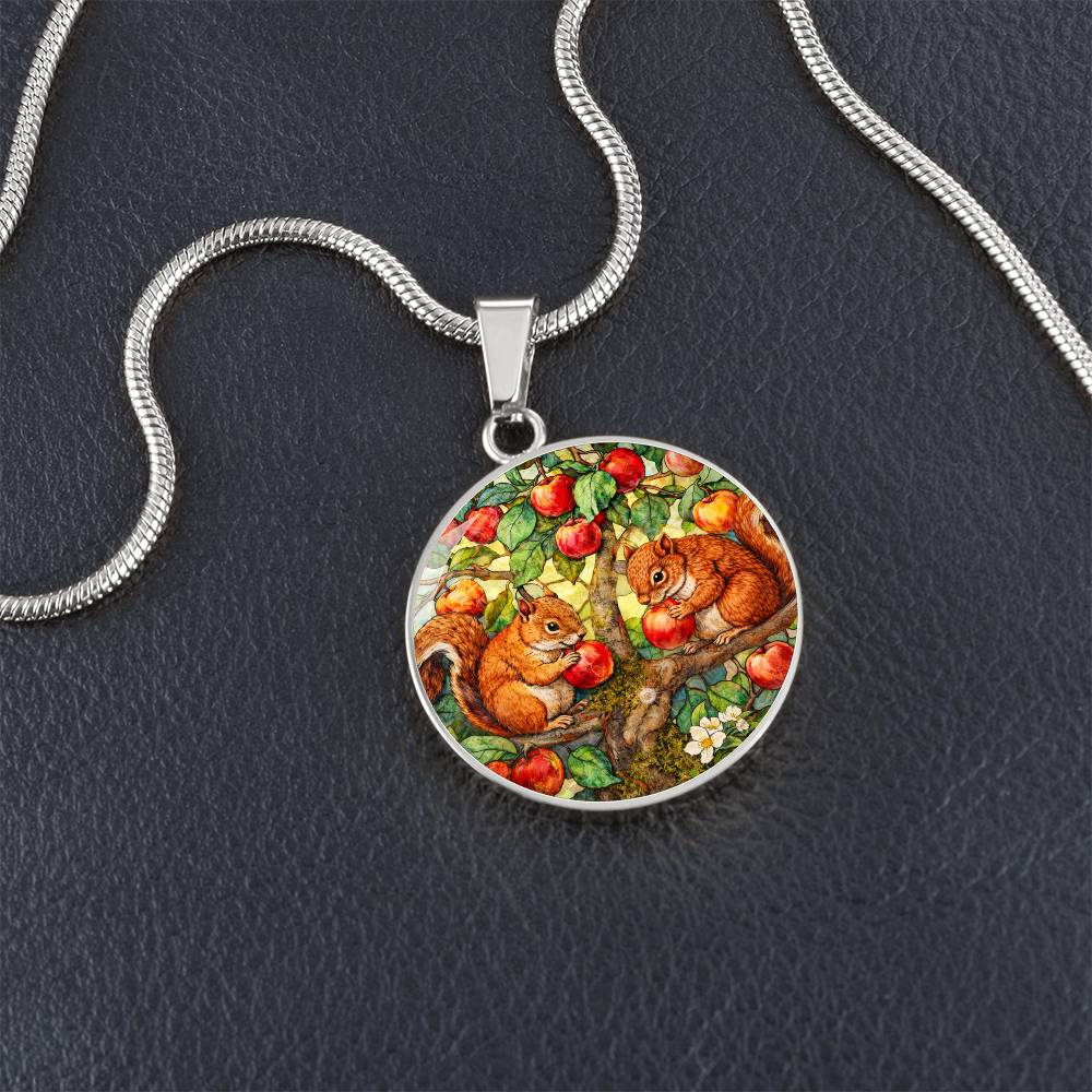 Squirrels in Apple Tree Jewelry, Engraved Necklace Bracelet Keychain, Nature Lover Gift, Animal  Woodland Forest Keepsake