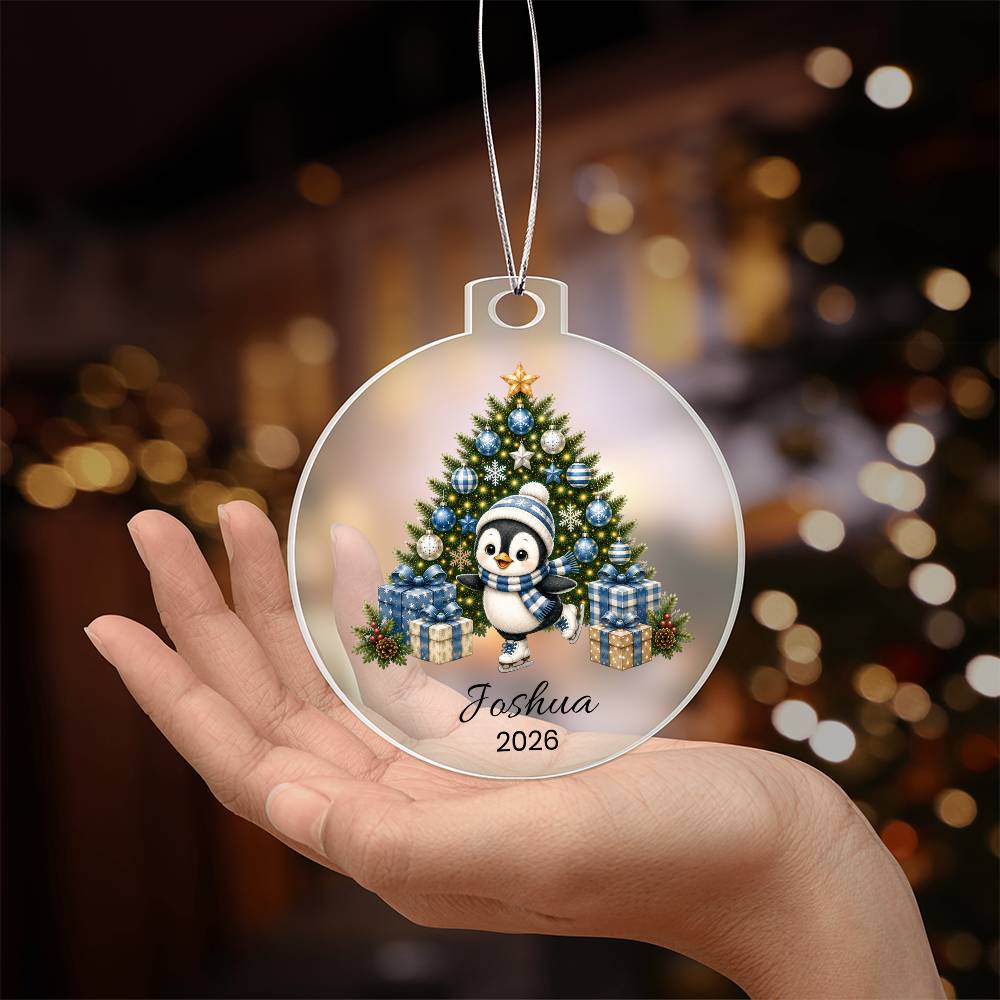 Personalized Penguin Christmas Ornament for Kids