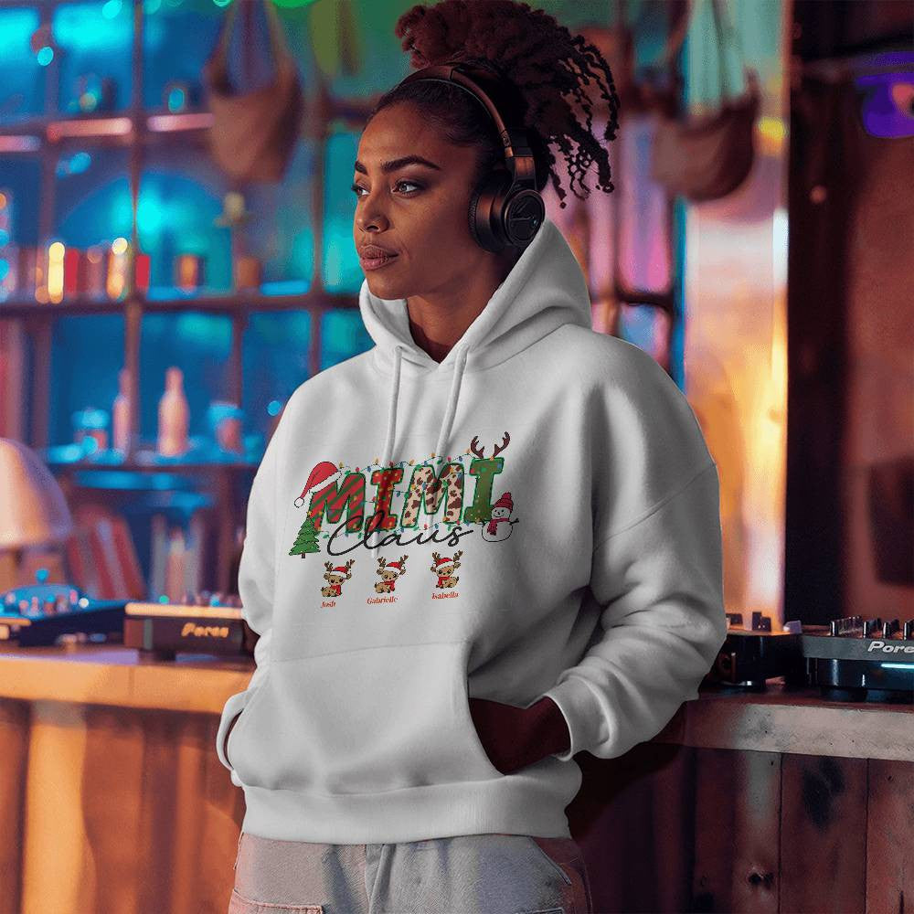 Personalized Mimi Claus Hooded Sweatshirt in Black or White-[Heartfelt Family Gift]