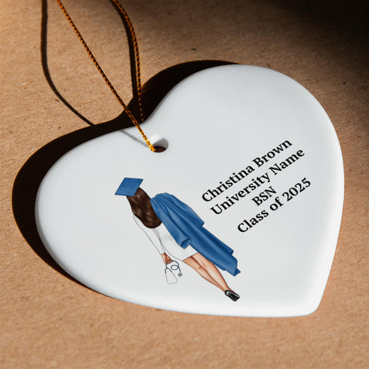 Nurse Graduation Ceramic Heart Ornament
