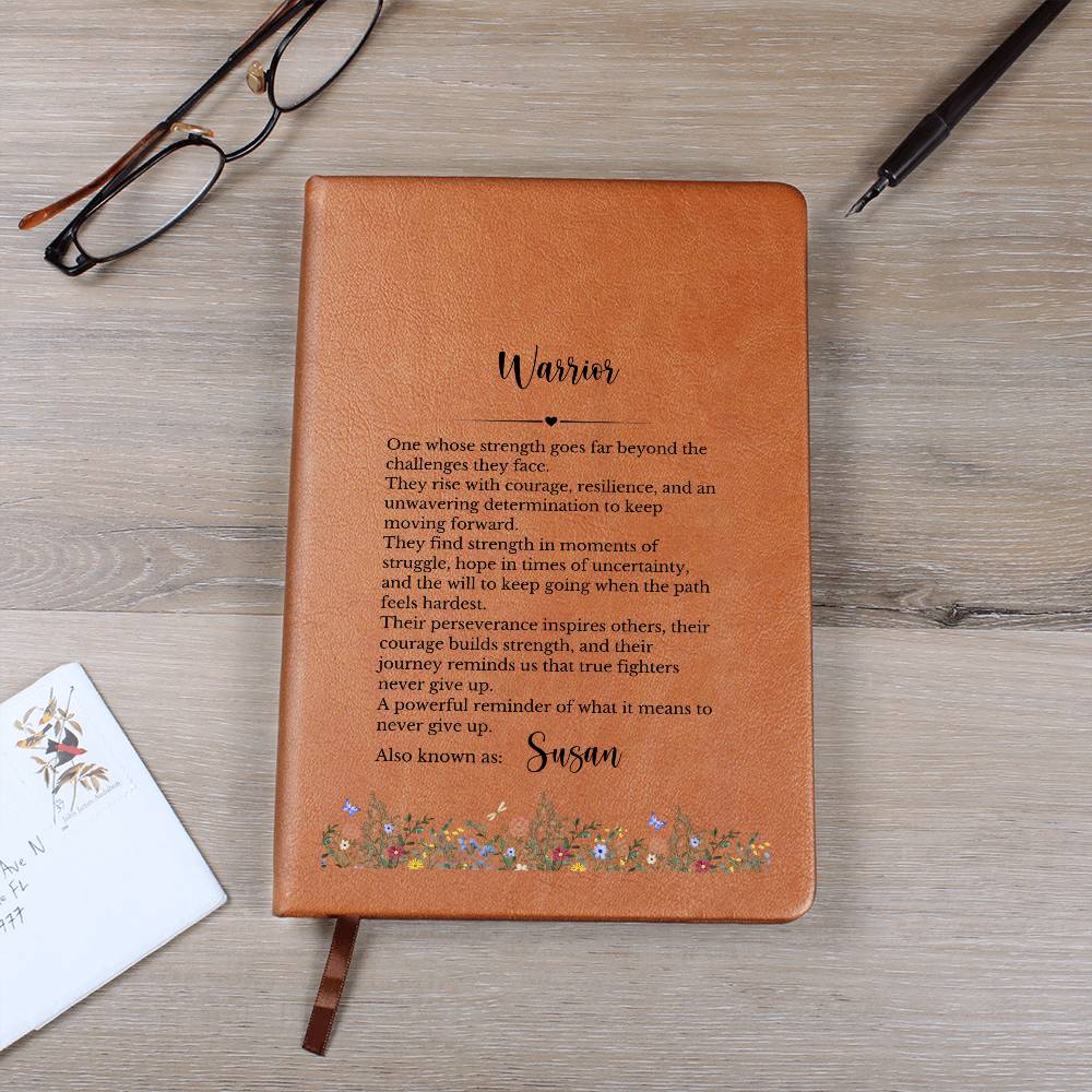Strength of a Warrior Vegan Leather Journal, Personalized Inspirational Gift, Custom Engraved Notepad, Courage Resilience Diary