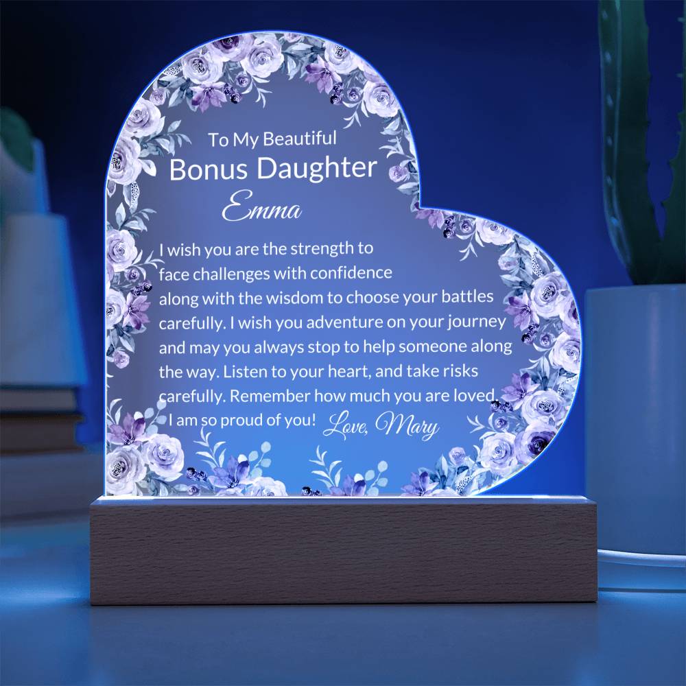 Bonus Daughter Personalized LED  Heart Plaque
