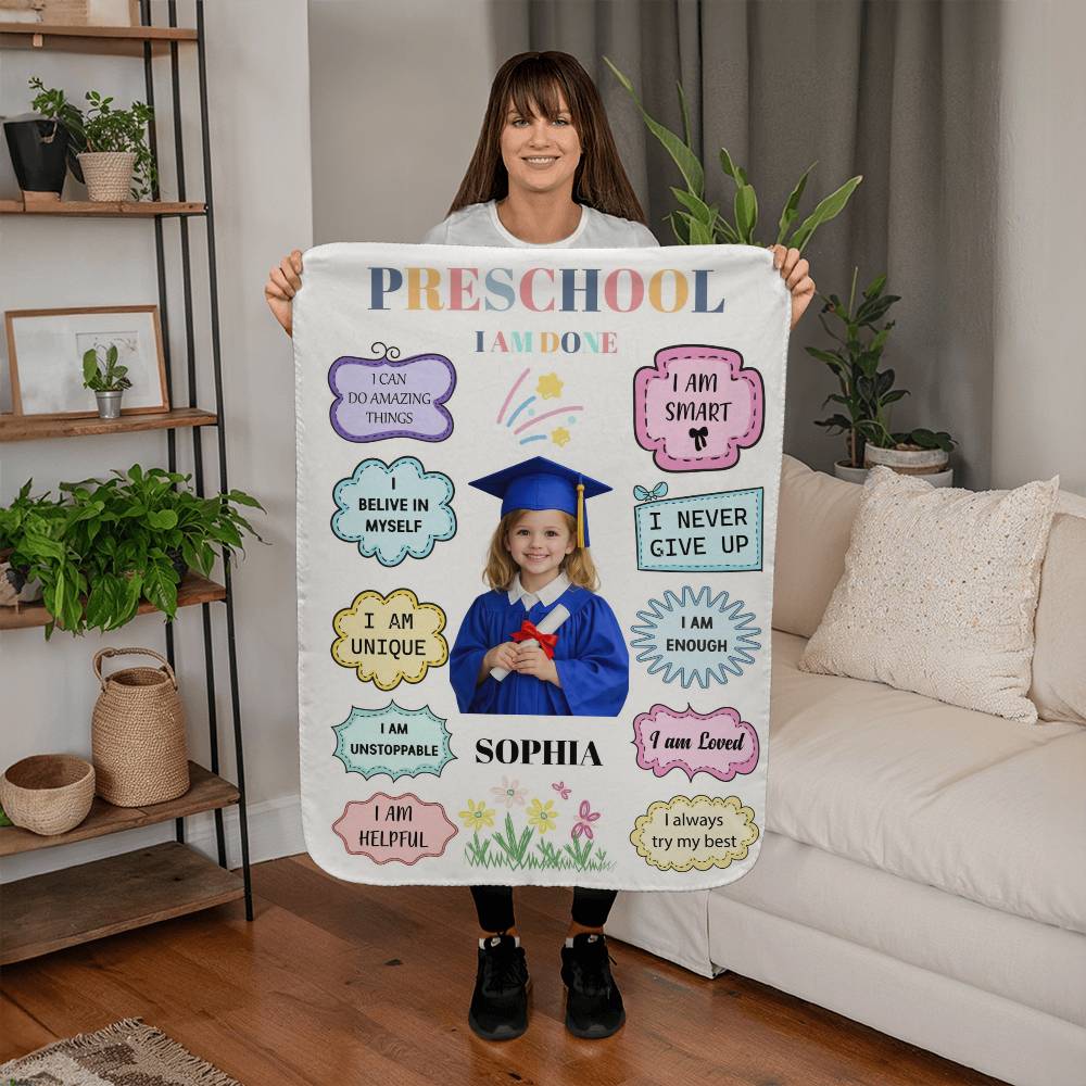 Personalized Preschool Graduation Photo Affirmation Blanket