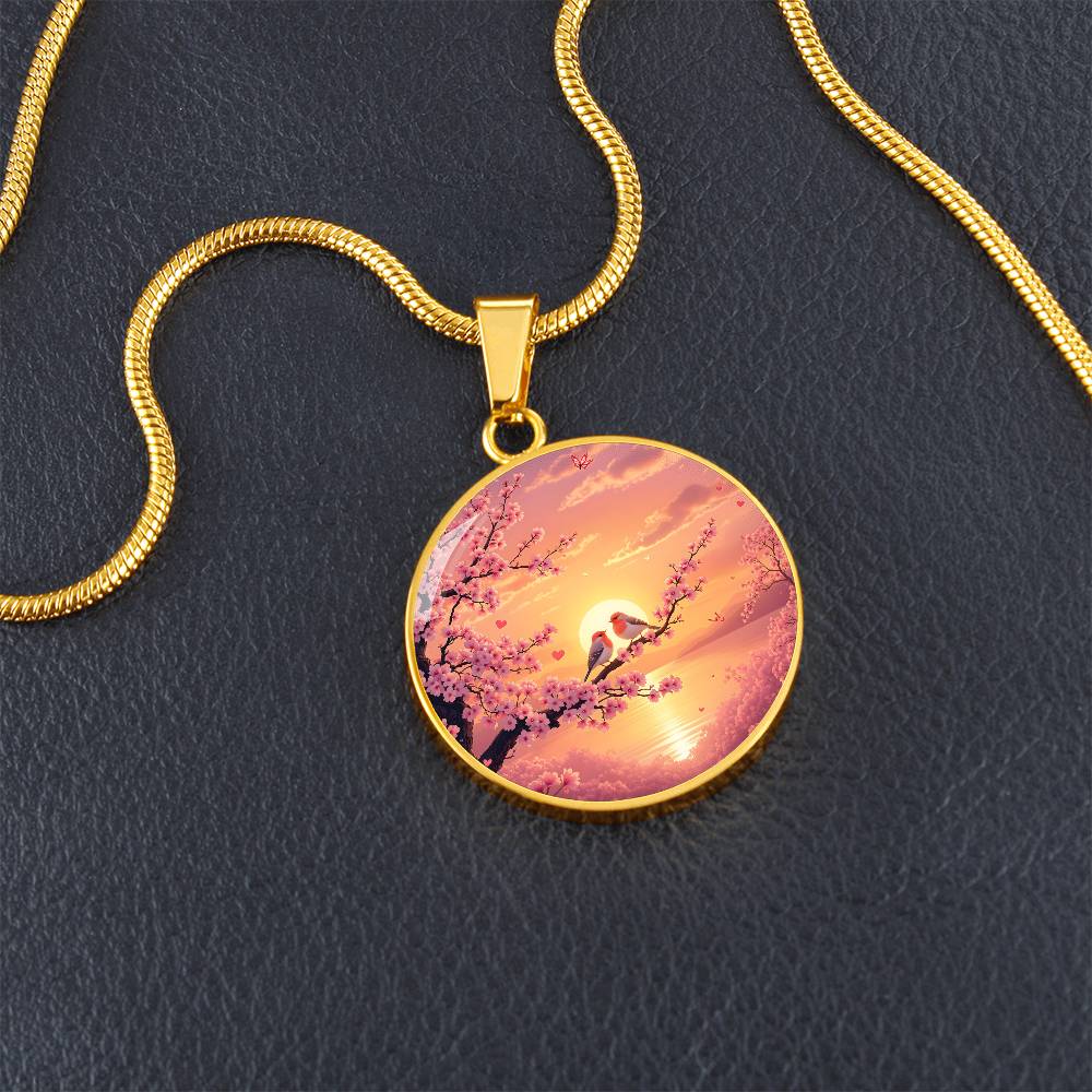 Love Birds Cherry Blossom Tree Pendant Necklace