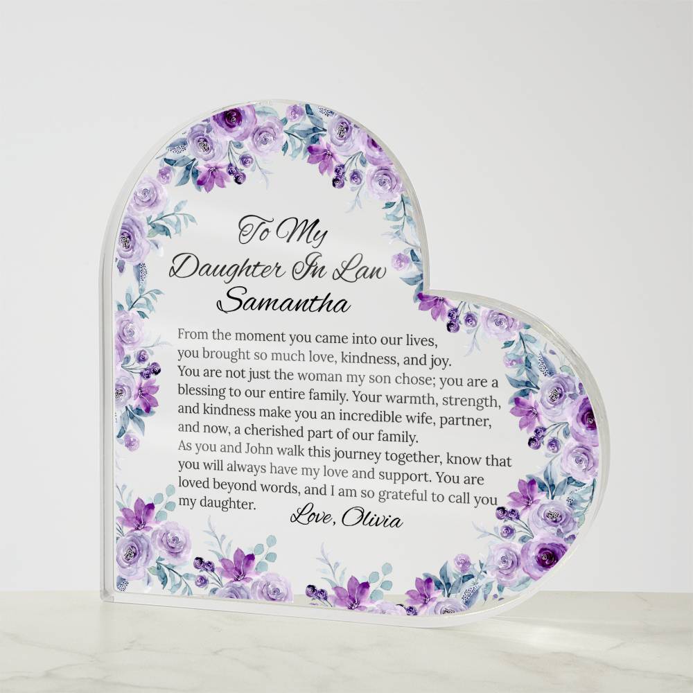 Personalized Heart Acrylic Plaque Gift for Daughter-In-Law