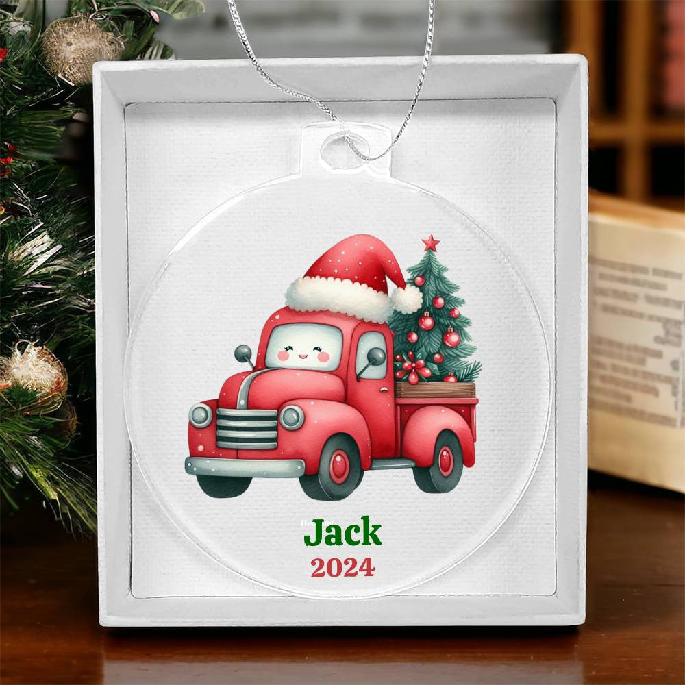 Kids Custom Name Red Truck Ornament-[Heartfelt Family Gift]