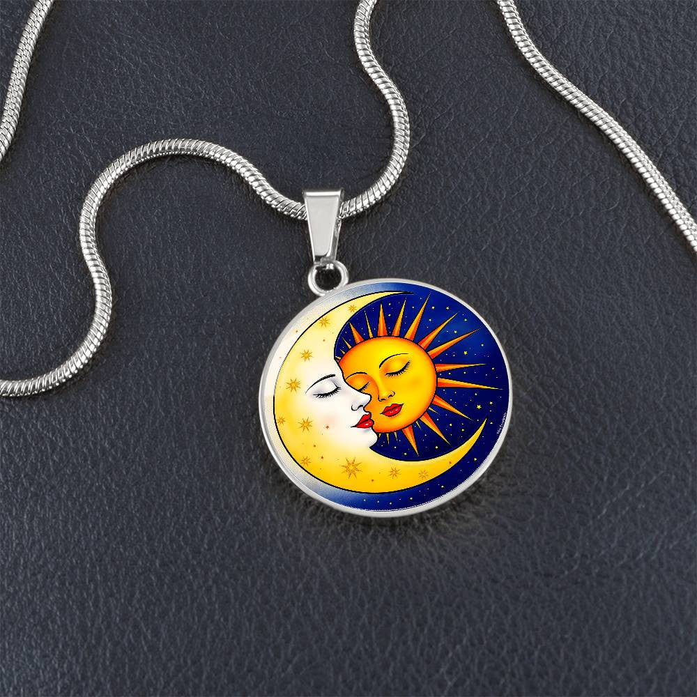 Sun Moon Pendant Necklace with Engraving-[Heartfelt Family Gift]