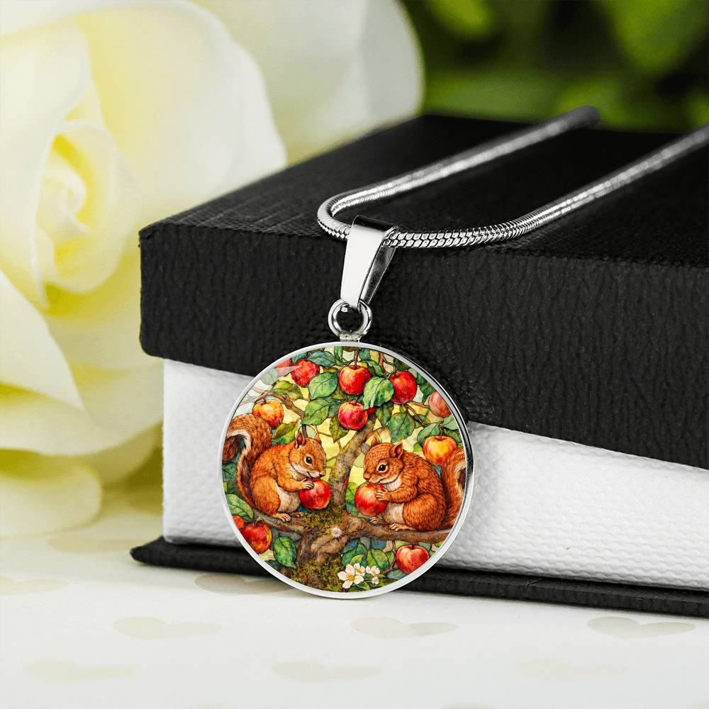 Squirrels in Apple Tree Jewelry, Engraved Necklace Bracelet Keychain, Nature Lover Gift, Animal  Woodland Forest Keepsake