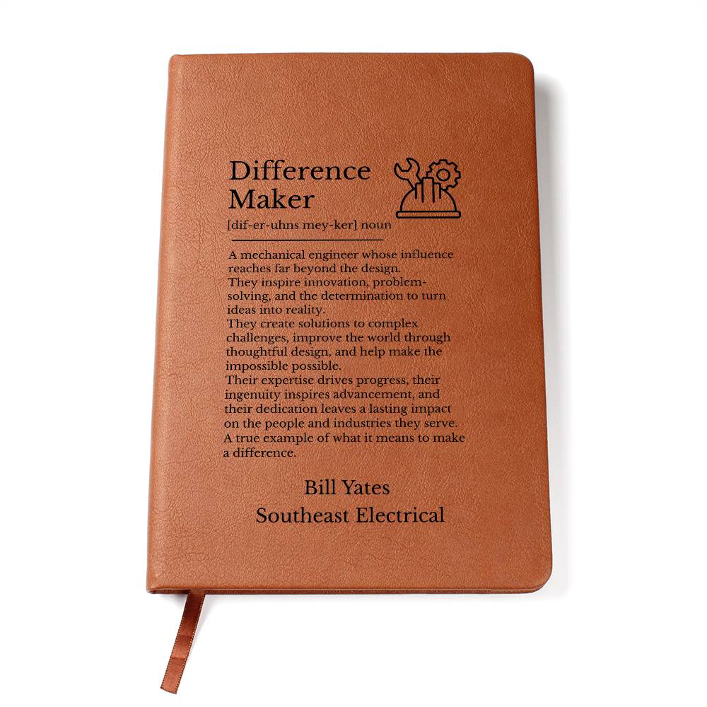 Mechanical Engineer Gift, Vegan Leather Journal, Inspirational Engineer Notebook