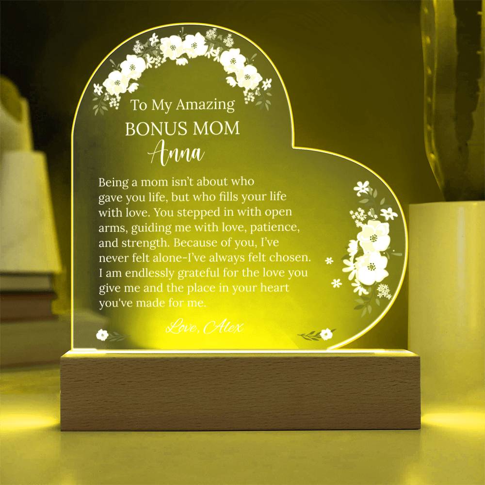 Bonus Mom Acrylic Heart Plaque