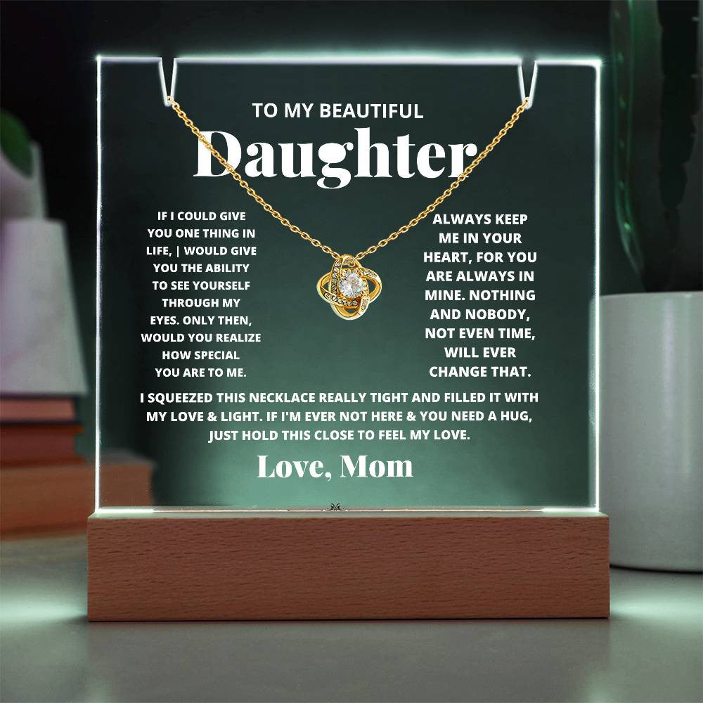 Daughter from Mom Acrylic & Love Knot Necklace Gift Set-[Heartfelt Family Gift]