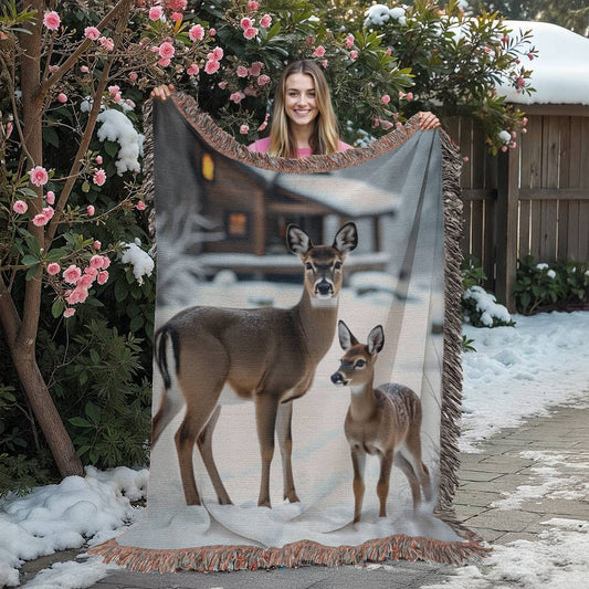 Deer and Fawn Woven Blanket
