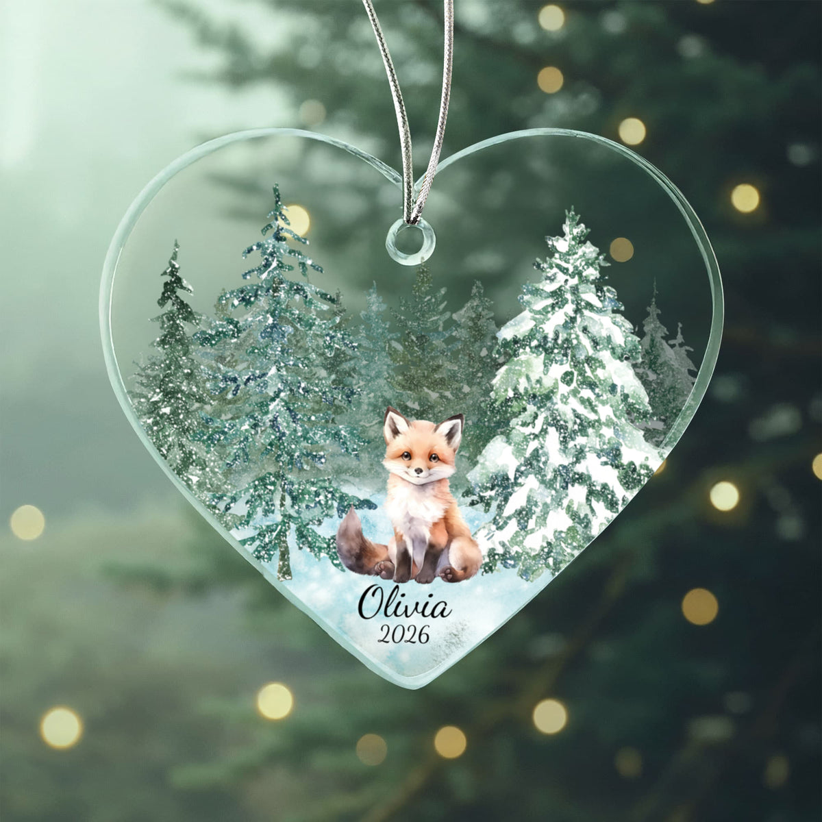 Fox Woodland Heart Christmas Ornament for Kids