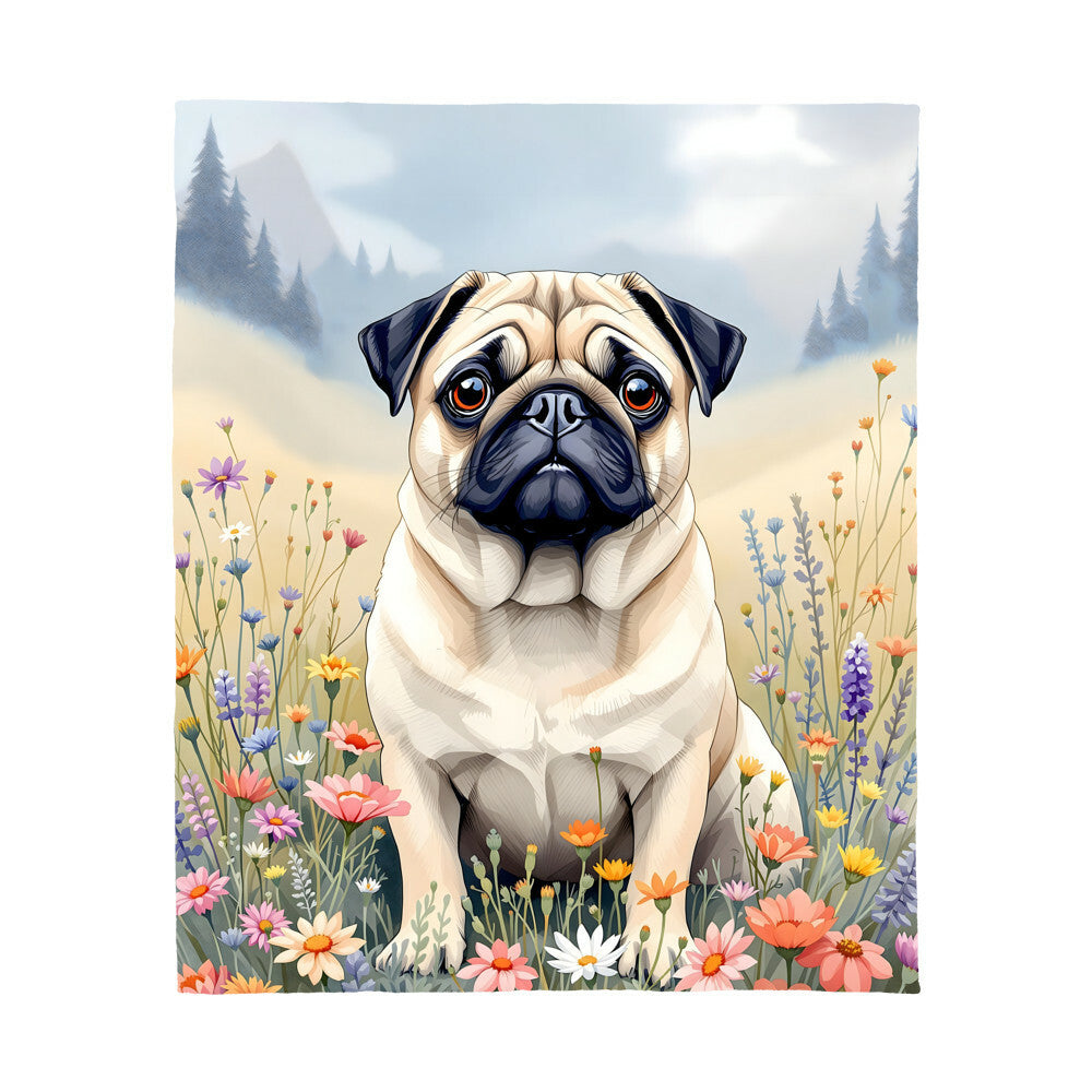Pug Dog Wildflower Floral Woven Blanket-[Heartfelt Family Gift]
