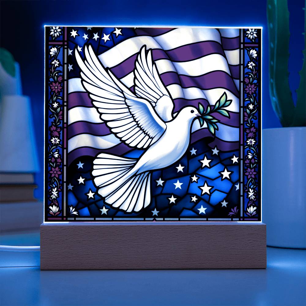 Peace Dove Memorial Flag Lighted Plaque