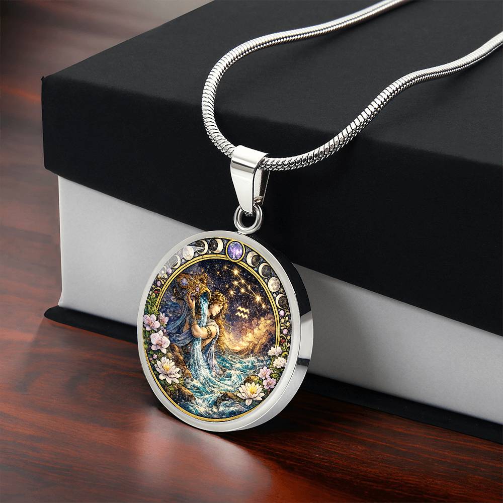 Aquarius Zodiac Sign Necklace, Personalized Zodiac Jewelry Gift, Custom Engraved Pendant, Astrology Sign Necklace, Unique Horoscope Gift