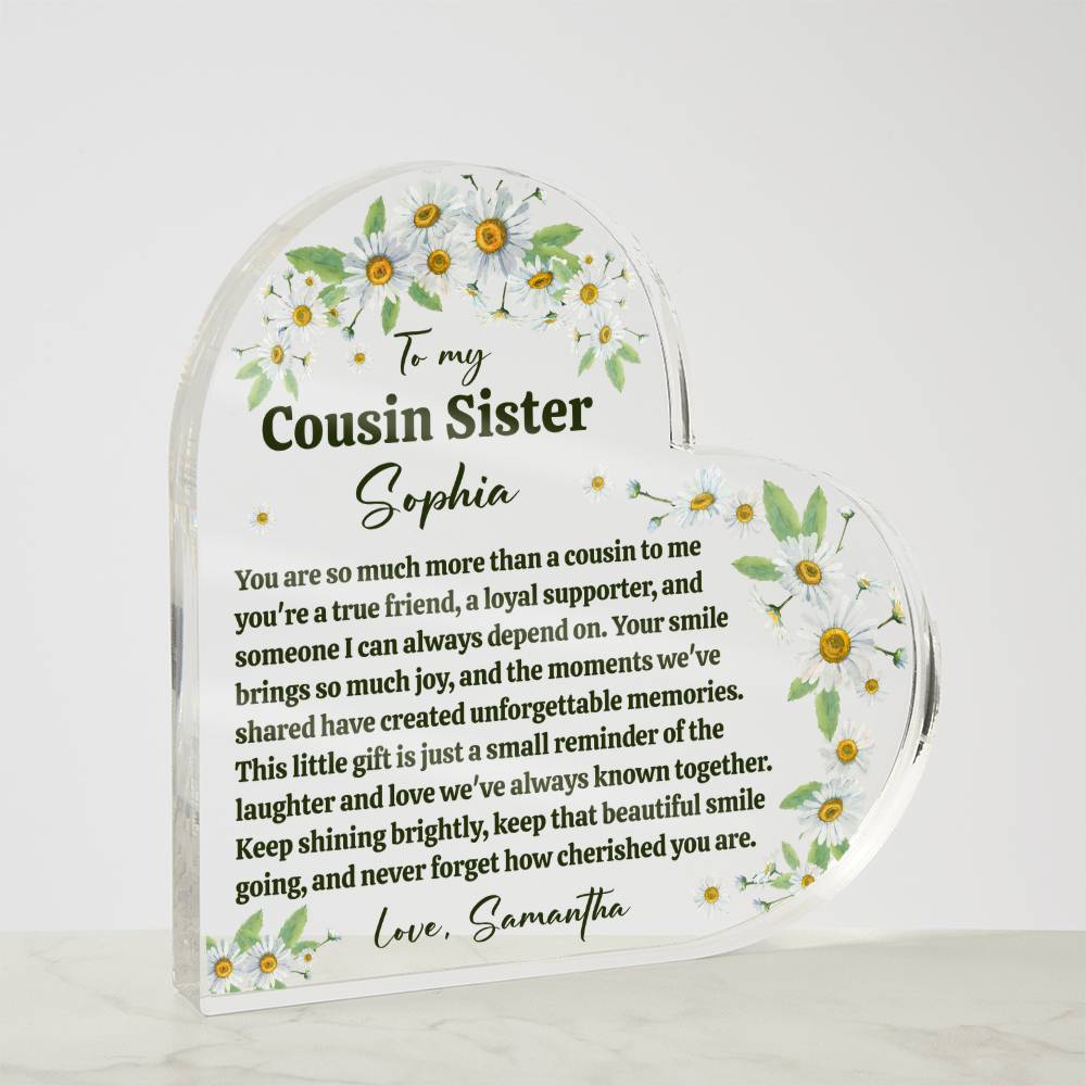 Cousin Sister Acrylic Heart Plaque