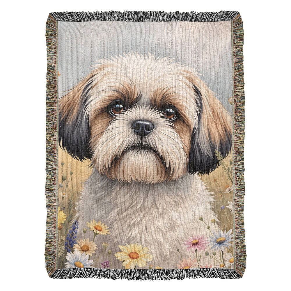 Shih Tzu Wildflower Woven Cotton Throw Blanket