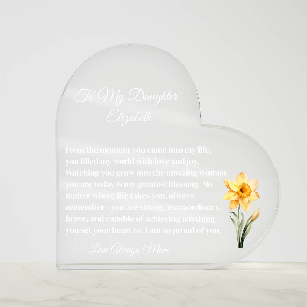 Daughter Acrylic Heart Plaque with Personalized Birthflower