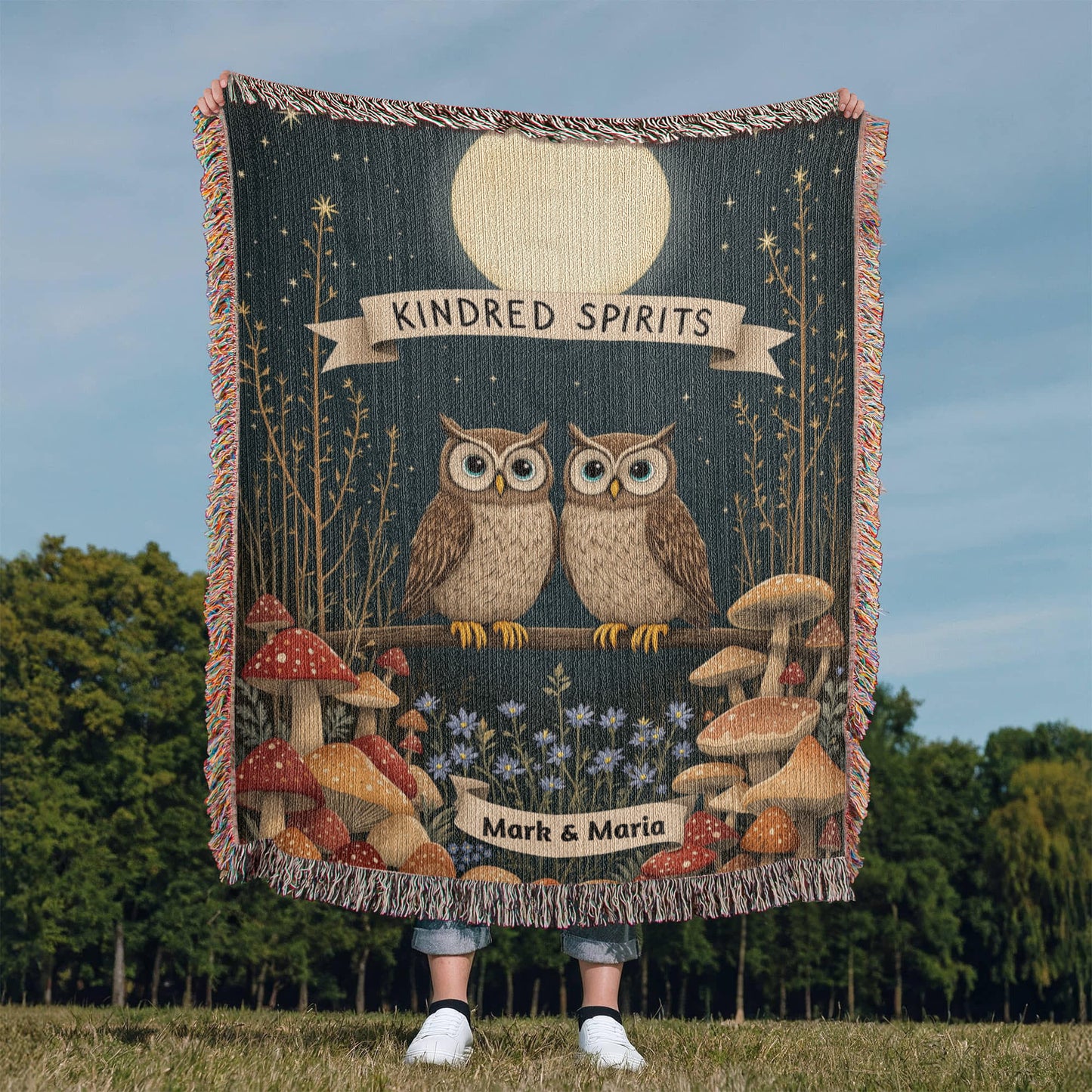 Owl Couple Woven Cotton Blanket Throw-[Heartfelt Family Gift]