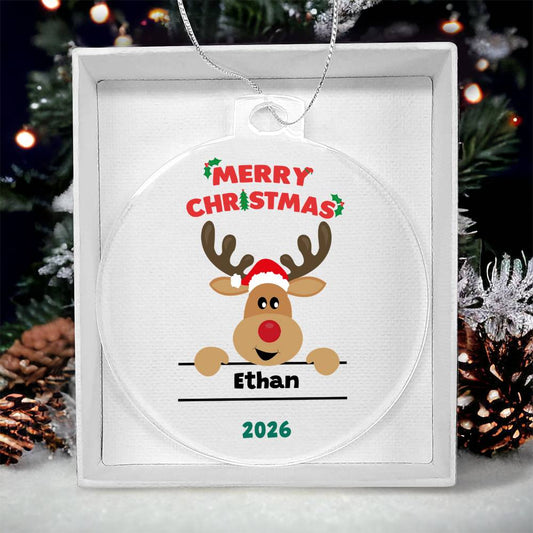 Personalized Reindeer Christmas Ornament for Kids - Customizable Boys and Girls Holiday Decor
