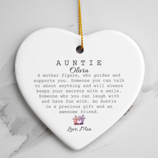Auntie Ceramic Heart Ornament