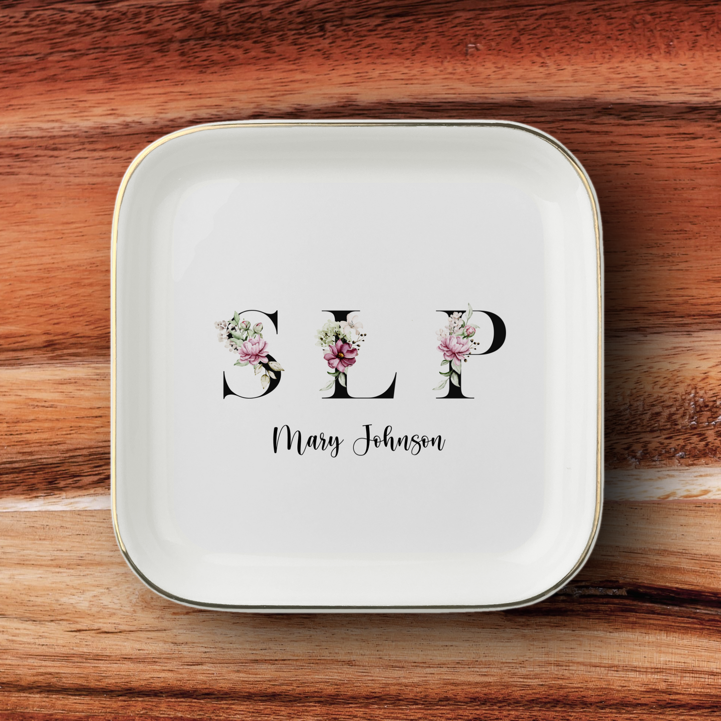 Speech Language Pathologist Jewelry Dish, Personalized SLP Gift, Christmas Coworker Gift, Graduation Gift for Speech Therapist, Floral Tray