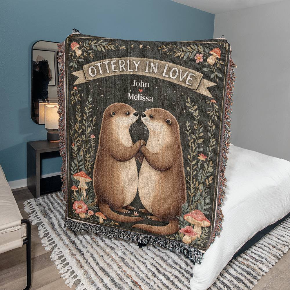 Otterly In Love Couple Otter Woven Blanket-[Heartfelt Family Gift]